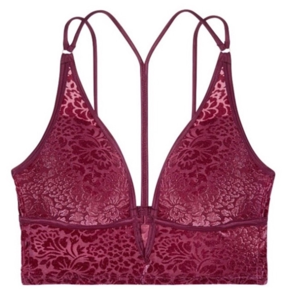 VS Velvet Floral Longline Bralette in Wine/Burgundy